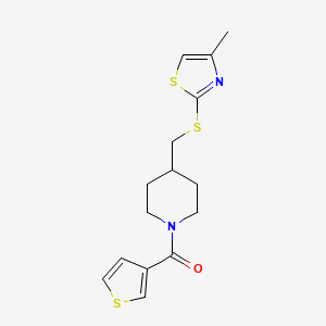 molecular formula C15H18N2OS3 B2640104 (4-(((4-Methylthiazol-2-yl)thio)methyl)piperidin-1-yl)(thiophen-3-yl)methanone CAS No. 1421477-21-5