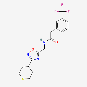 molecular formula C17H18F3N3O2S B2640106 N-((3-(tetrahydro-2H-thiopyran-4-yl)-1,2,4-oxadiazol-5-yl)methyl)-2-(3-(trifluoromethyl)phenyl)acetamide CAS No. 2034562-72-4