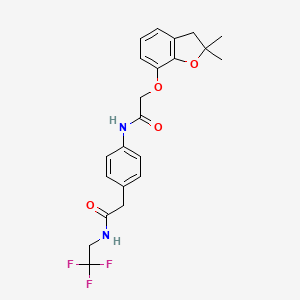 molecular formula C22H23F3N2O4 B2640121 2-((2,2-二甲基-2,3-二氢苯并呋喃-7-基)氧基)-N-(4-(2-氧代-2-((2,2,2-三氟乙基)氨基)乙基)苯基)乙酰胺 CAS No. 1331281-27-6