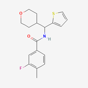 molecular formula C18H20FNO2S B2640126 3-氟-4-甲基-N-[(氧杂-4-基)(噻吩-2-基)甲基]苯甲酰胺 CAS No. 2097872-14-3