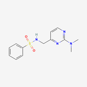 molecular formula C13H16N4O2S B2640128 N-((2-(dimethylamino)pyrimidin-4-yl)methyl)benzenesulfonamide CAS No. 1797722-20-3