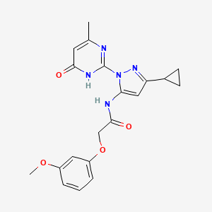 molecular formula C20H21N5O4 B2640131 N-(3-cyclopropyl-1-(4-methyl-6-oxo-1,6-dihydropyrimidin-2-yl)-1H-pyrazol-5-yl)-2-(3-methoxyphenoxy)acetamide CAS No. 1203355-29-6