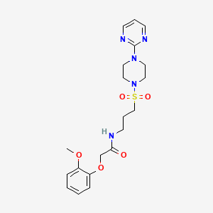 molecular formula C20H27N5O5S B2640133 2-(2-methoxyphenoxy)-N-(3-((4-(pyrimidin-2-yl)piperazin-1-yl)sulfonyl)propyl)acetamide CAS No. 1021248-29-2
