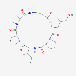 molecular formula C30H51N5O8 B2640138 16-Butan-2-yl-3-(3-hydroxy-2-methylpropyl)-10,11,14-trimethyl-13-propan-2-yl-4-oxa-1,8,11,14,17-pentazabicyclo[17.3.0]docosane-2,5,9,12,15,18-hexone CAS No. 27482-49-1