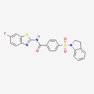 molecular formula C22H16FN3O3S2 B2640142 N-(6-fluorobenzo[d]thiazol-2-yl)-4-(indolin-1-ylsulfonyl)benzamide CAS No. 476633-12-2
