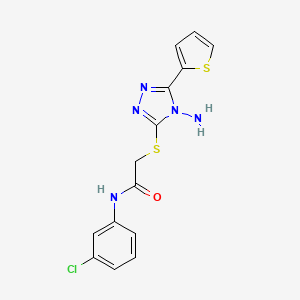 molecular formula C14H12ClN5OS2 B2640145 2-{[4-amino-5-(thiophen-2-yl)-4H-1,2,4-triazol-3-yl]sulfanyl}-N-(3-chlorophenyl)acetamide CAS No. 886926-78-9
