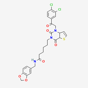 molecular formula C28H25Cl2N3O6S B2640167 N-[(2H-1,3-benzodioxol-5-yl)methyl]-6-{1-[2-(3,4-dichlorophenyl)-2-oxoethyl]-2,4-dioxo-1H,2H,3H,4H-thieno[3,2-d]pyrimidin-3-yl}hexanamide CAS No. 912800-00-1