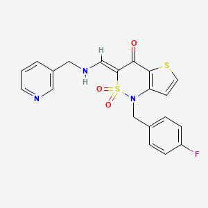 molecular formula C20H16FN3O3S2 B2640168 (3Z)-1-(4-fluorobenzyl)-3-{[(pyridin-3-ylmethyl)amino]methylene}-1H-thieno[3,2-c][1,2]thiazin-4(3H)-one 2,2-dioxide CAS No. 894682-43-0