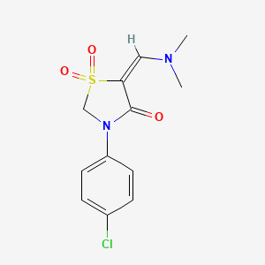 molecular formula C12H13ClN2O3S B2640180 3-(4-氯苯基)-5-[(二甲氨基)亚甲基]-1lambda~6~,3-噻唑烷-1,1,4-三酮 CAS No. 1164563-90-9