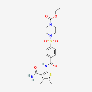 molecular formula C21H26N4O6S2 B2640187 4-((4-((3-氨基羰基-4,5-二甲基噻吩-2-基)氨基羰基)苯基)磺酰基)哌嗪-1-羧酸乙酯 CAS No. 896308-90-0
