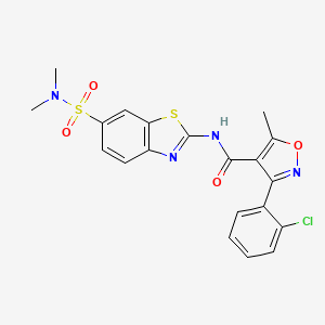 molecular formula C20H17ClN4O4S2 B2640209 3-(2-chlorophenyl)-N-(6-(N,N-dimethylsulfamoyl)benzo[d]thiazol-2-yl)-5-methylisoxazole-4-carboxamide CAS No. 1170086-83-5