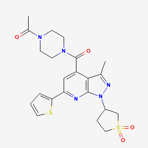 molecular formula C22H25N5O4S2 B2640214 1-(4-(1-(1,1-二氧化四氢噻吩-3-基)-3-甲基-6-(噻吩-2-基)-1H-吡唑并[3,4-b]吡啶-4-羰基)哌嗪-1-基)乙酮 CAS No. 1021055-27-5