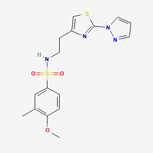 molecular formula C16H18N4O3S2 B2640218 N-(2-(2-(1H-pyrazol-1-yl)thiazol-4-yl)ethyl)-4-methoxy-3-methylbenzenesulfonamide CAS No. 1448130-26-4