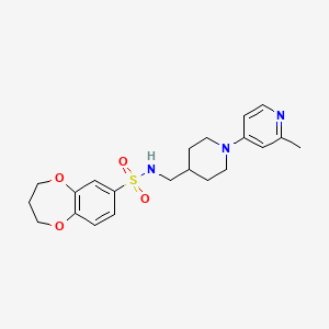 molecular formula C21H27N3O4S B2640222 N-((1-(2-甲基吡啶-4-基)哌啶-4-基)甲基)-3,4-二氢-2H-苯并[b][1,4]二氧杂环庚-7-磺酰胺 CAS No. 2034468-44-3