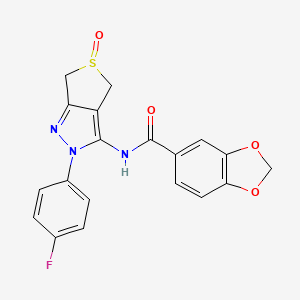 molecular formula C19H14FN3O4S B2640226 N-(2-(4-氟苯基)-5-氧化-4,6-二氢-2H-噻吩并[3,4-c]吡唑-3-基)苯并[d][1,3]二氧杂环-5-甲酰胺 CAS No. 958708-30-0
