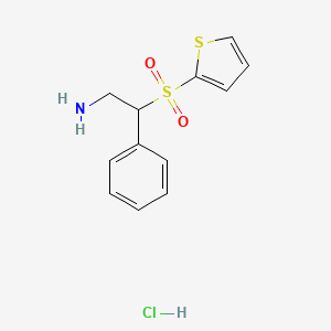 molecular formula C12H14ClNO2S2 B2640227 2-Phenyl-2-(thiophene-2-sulfonyl)ethan-1-amine hydrochloride CAS No. 1266689-70-6