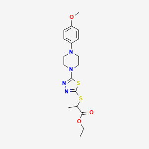 molecular formula C18H24N4O3S2 B2640230 Ethyl 2-((5-(4-(4-methoxyphenyl)piperazin-1-yl)-1,3,4-thiadiazol-2-yl)thio)propanoate CAS No. 1105225-37-3