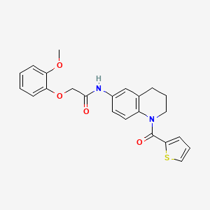 B2640258 2-(2-methoxyphenoxy)-N-(1-(thiophene-2-carbonyl)-1,2,3,4-tetrahydroquinolin-6-yl)acetamide CAS No. 1005292-64-7