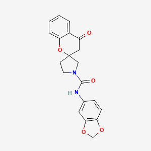 molecular formula C20H18N2O5 B2640275 N-(苯并[d][1,3]二氧杂环-5-基)-4-氧代螺[色满-2,3'-吡咯烷]-1'-甲酰胺 CAS No. 1795487-64-7