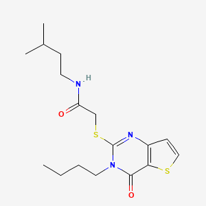 molecular formula C17H25N3O2S2 B2640279 2-[(3-丁基-4-氧代-3,4-二氢噻吩并[3,2-d]嘧啶-2-基)硫代基]-N-(3-甲基丁基)乙酰胺 CAS No. 1260633-47-3