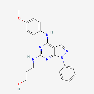 molecular formula C21H22N6O2 B2640287 3-((4-((4-methoxyphenyl)amino)-1-phenyl-1H-pyrazolo[3,4-d]pyrimidin-6-yl)amino)propan-1-ol CAS No. 946348-72-7