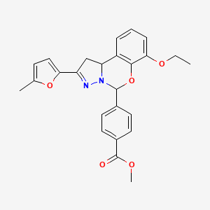 molecular formula C25H24N2O5 B2640296 Methyl 4-[7-ethoxy-2-(5-methylfuran-2-yl)-1,10b-dihydropyrazolo[1,5-c][1,3]benzoxazin-5-yl]benzoate CAS No. 450386-25-1