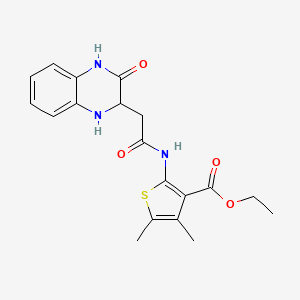 molecular formula C19H21N3O4S B2640301 Ethyl 4,5-dimethyl-2-{[(3-oxo-1,2,3,4-tetrahydroquinoxalin-2-yl)acetyl]amino}thiophene-3-carboxylate CAS No. 342615-39-8
