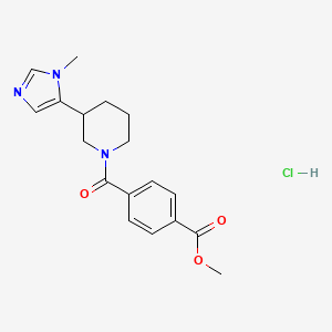 molecular formula C18H22ClN3O3 B2640328 Methyl 4-[3-(3-methylimidazol-4-yl)piperidine-1-carbonyl]benzoate;hydrochloride CAS No. 2380061-80-1
