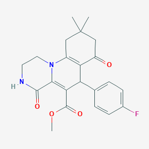 methyl 6-(4-fluorophenyl)-9,9-dimethyl-4,7-dioxo-2,3,4,6,7,8,9,10-octahydro-1H-pyrazino[1,2-a]quinoline-5-carboxylate