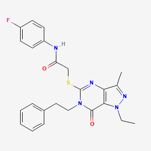 molecular formula C24H24FN5O2S B2640333 2-((1-ethyl-3-methyl-7-oxo-6-phenethyl-6,7-dihydro-1H-pyrazolo[4,3-d]pyrimidin-5-yl)thio)-N-(4-fluorophenyl)acetamide CAS No. 1358372-45-8