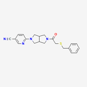 molecular formula C21H22N4OS B2640338 6-[5-(2-Benzylsulfanylacetyl)-1,3,3a,4,6,6a-hexahydropyrrolo[3,4-c]pyrrol-2-yl]pyridine-3-carbonitrile CAS No. 2415621-60-0