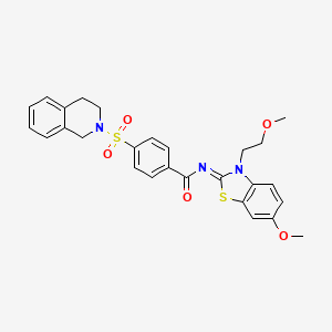 molecular formula C27H27N3O5S2 B2640347 (Z)-4-((3,4-dihydroisoquinolin-2(1H)-yl)sulfonyl)-N-(6-methoxy-3-(2-methoxyethyl)benzo[d]thiazol-2(3H)-ylidene)benzamide CAS No. 865161-50-8