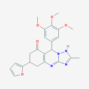 molecular formula C23H24N4O5 B264037 6-(furan-2-yl)-2-methyl-9-(3,4,5-trimethoxyphenyl)-5,6,7,9-tetrahydro-1H-[1,2,4]triazolo[5,1-b]quinazolin-8-one 