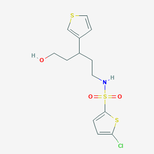 molecular formula C13H16ClNO3S3 B2640378 5-chloro-N-(5-hydroxy-3-(thiophen-3-yl)pentyl)thiophene-2-sulfonamide CAS No. 2034541-35-8