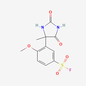 molecular formula C11H11FN2O5S B2640384 4-Methoxy-3-(4-methyl-2,5-dioxoimidazolidin-4-yl)benzenesulfonyl fluoride CAS No. 2137744-22-8