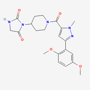 3-(1-(3-(2,5-dimethoxyphenyl)-1-methyl-1H-pyrazole-5-carbonyl)piperidin-4-yl)imidazolidine-2,4-dione