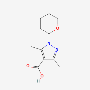 molecular formula C11H16N2O3 B2640408 3,5-二甲基-1-(氧杂-2-基)-1H-吡唑-4-羧酸 CAS No. 1823269-38-0
