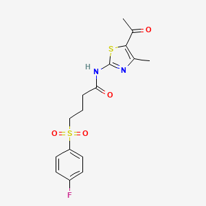 molecular formula C16H17FN2O4S2 B2640409 N-(5-乙酰基-4-甲基噻唑-2-基)-4-((4-氟苯基)磺酰基)丁酰胺 CAS No. 941900-90-9