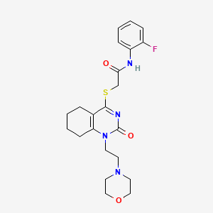 molecular formula C22H27FN4O3S B2640423 N-(2-氟苯基)-2-((1-(2-吗啉乙基)-2-氧代-1,2,5,6,7,8-六氢喹唑啉-4-基)硫代)乙酰胺 CAS No. 898460-92-9