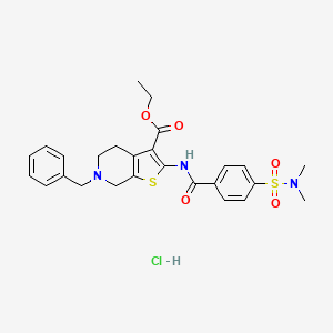 molecular formula C26H30ClN3O5S2 B2640425 ethyl 6-benzyl-2-(4-(N,N-dimethylsulfamoyl)benzamido)-4,5,6,7-tetrahydrothieno[2,3-c]pyridine-3-carboxylate hydrochloride CAS No. 1217055-76-9