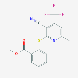 molecular formula C16H11F3N2O2S B2640466 2-{[3-氰基-6-甲基-4-(三氟甲基)-2-吡啶基]硫代}苯甲酸甲酯 CAS No. 478049-72-8