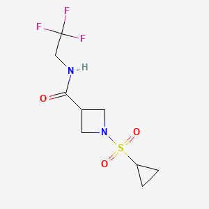 molecular formula C9H13F3N2O3S B2640469 1-(cyclopropylsulfonyl)-N-(2,2,2-trifluoroethyl)azetidine-3-carboxamide CAS No. 1428373-84-5