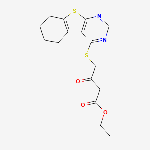 molecular formula C16H18N2O3S2 B2640483 3-氧代-4-(5,6,7,8-四氢-[1]苯并噻吩并[2,3-d]嘧啶-4-基硫代)丁酸乙酯 CAS No. 304683-94-1