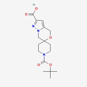 molecular formula C16H23N3O5 B2640492 1'-[(2-Methylpropan-2-yl)oxycarbonyl]spiro[4,7-dihydropyrazolo[5,1-c][1,4]oxazine-6,4'-piperidine]-2-carboxylic acid CAS No. 2243516-26-7