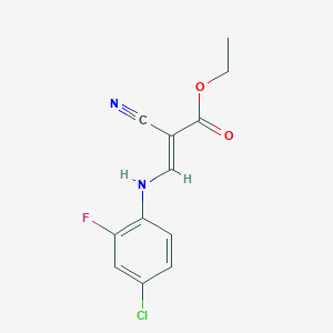 molecular formula C12H10ClFN2O2 B2640503 Ethyl 3-[(4-chloro-2-fluorophenyl)amino]-2-cyanoprop-2-enoate CAS No. 934117-51-8