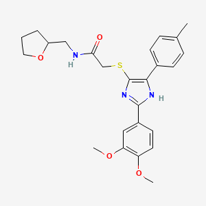 molecular formula C25H29N3O4S B2640512 2-{[2-(3,4-dimethoxyphenyl)-5-(4-methylphenyl)-1H-imidazol-4-yl]thio}-N-(tetrahydrofuran-2-ylmethyl)acetamide CAS No. 901232-05-1