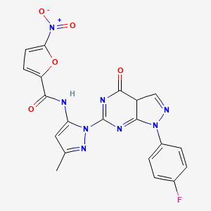 molecular formula C20H13FN8O5 B2640513 N-{1-[1-(4-fluorophenyl)-4-oxo-1H,4H,5H-pyrazolo[3,4-d]pyrimidin-6-yl]-3-methyl-1H-pyrazol-5-yl}-5-nitrofuran-2-carboxamide CAS No. 1019102-74-9