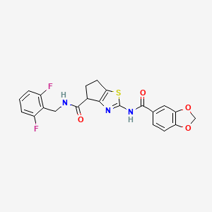 molecular formula C22H17F2N3O4S B2640533 2-(benzo[d][1,3]dioxole-5-carboxamido)-N-(2,6-difluorobenzyl)-5,6-dihydro-4H-cyclopenta[d]thiazole-4-carboxamide CAS No. 955733-99-0