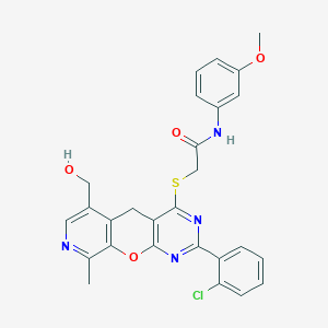2-((2-(2-chlorophenyl)-6-(hydroxymethyl)-9-methyl-5H-pyrido[4',3':5,6]pyrano[2,3-d]pyrimidin-4-yl)thio)-N-(3-methoxyphenyl)acetamide