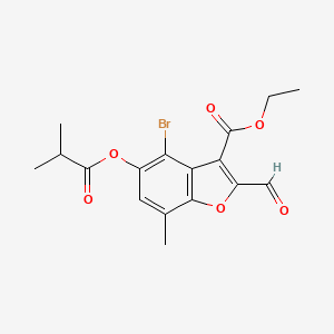 molecular formula C17H17BrO6 B2640538 Ethyl 4-bromo-2-formyl-5-(isobutyryloxy)-7-methylbenzofuran-3-carboxylate CAS No. 324538-71-8
